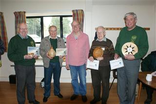 Dennis Keeling presents the March 2012 certificates to Pat Hughes Howard Overton John Brocklehurst and Bert Lanham